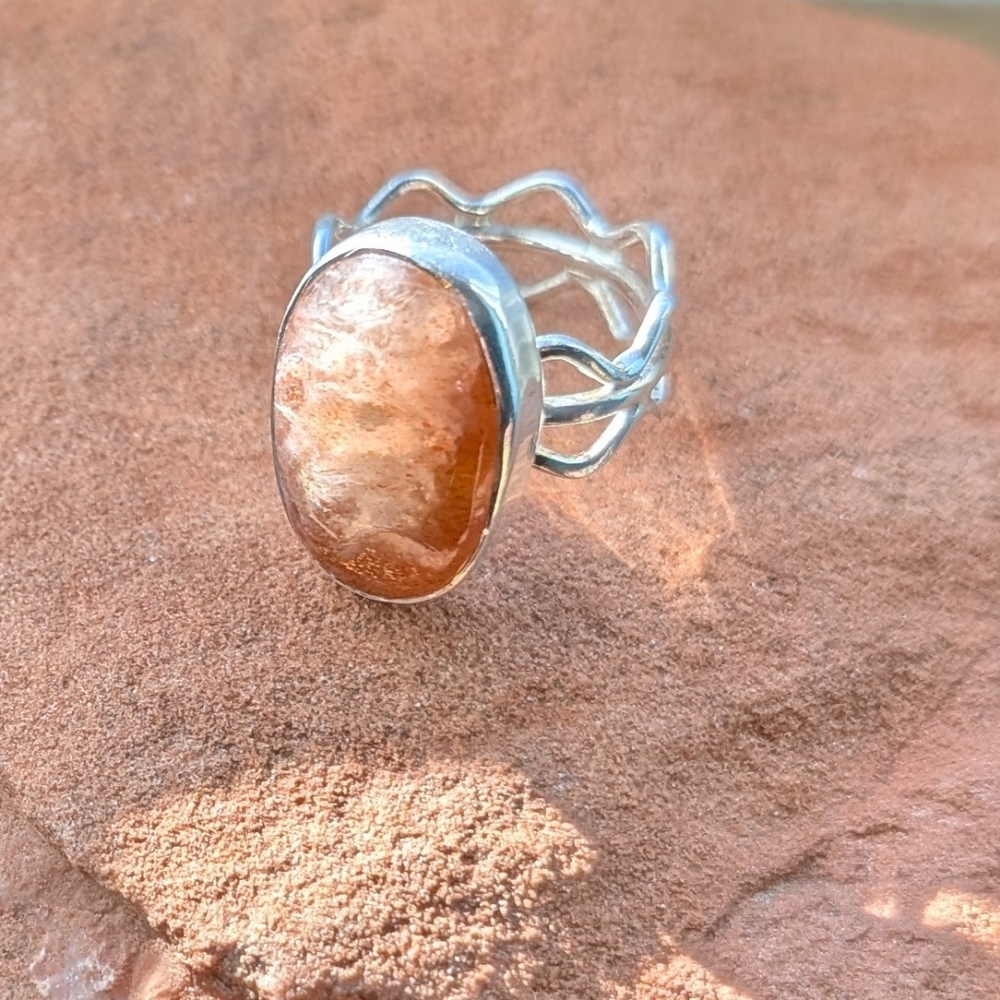Jay King Sterling w/Hold Rutile Quartz-Sunstone Ring- NEW- Holiday Clearance